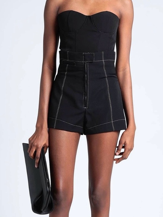 Jacquemus Pants - JACQUEMUS Le Raphia  High-Waist Black Contrast-Stitch Women's Shorts